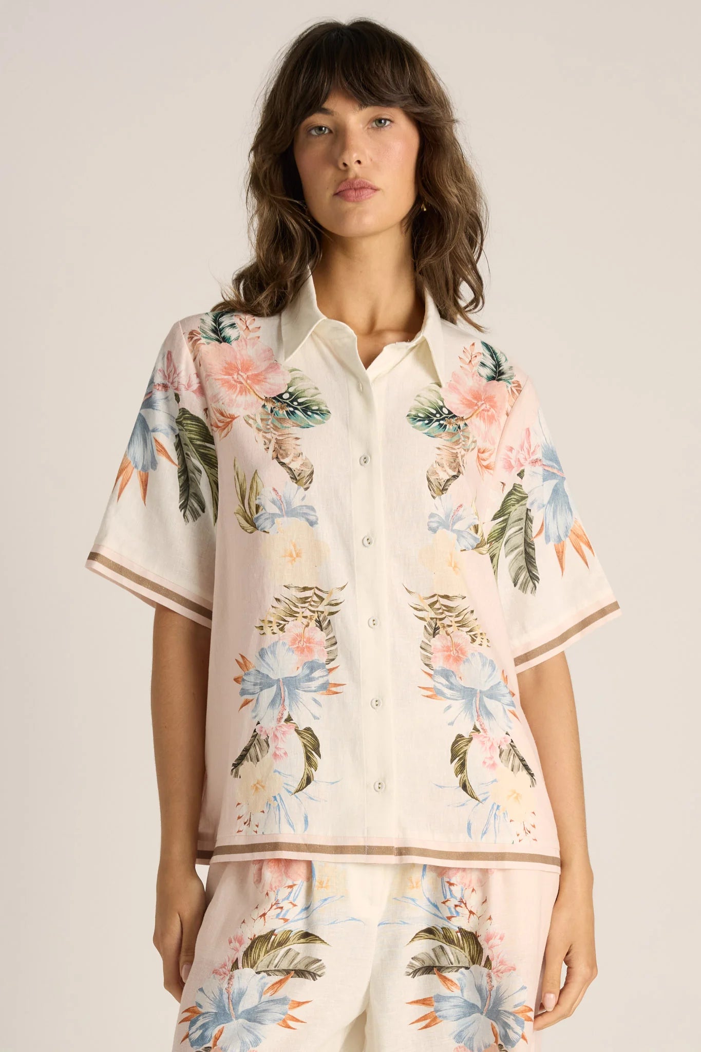 Solara Placement Print Collared Shirt - Pink Print