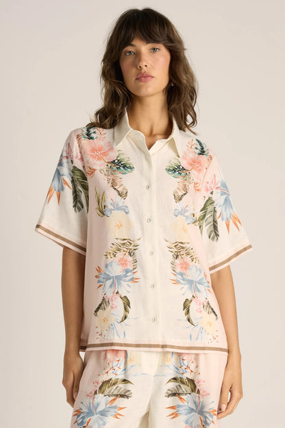 Solara Placement Print Collared Shirt - Pink Print