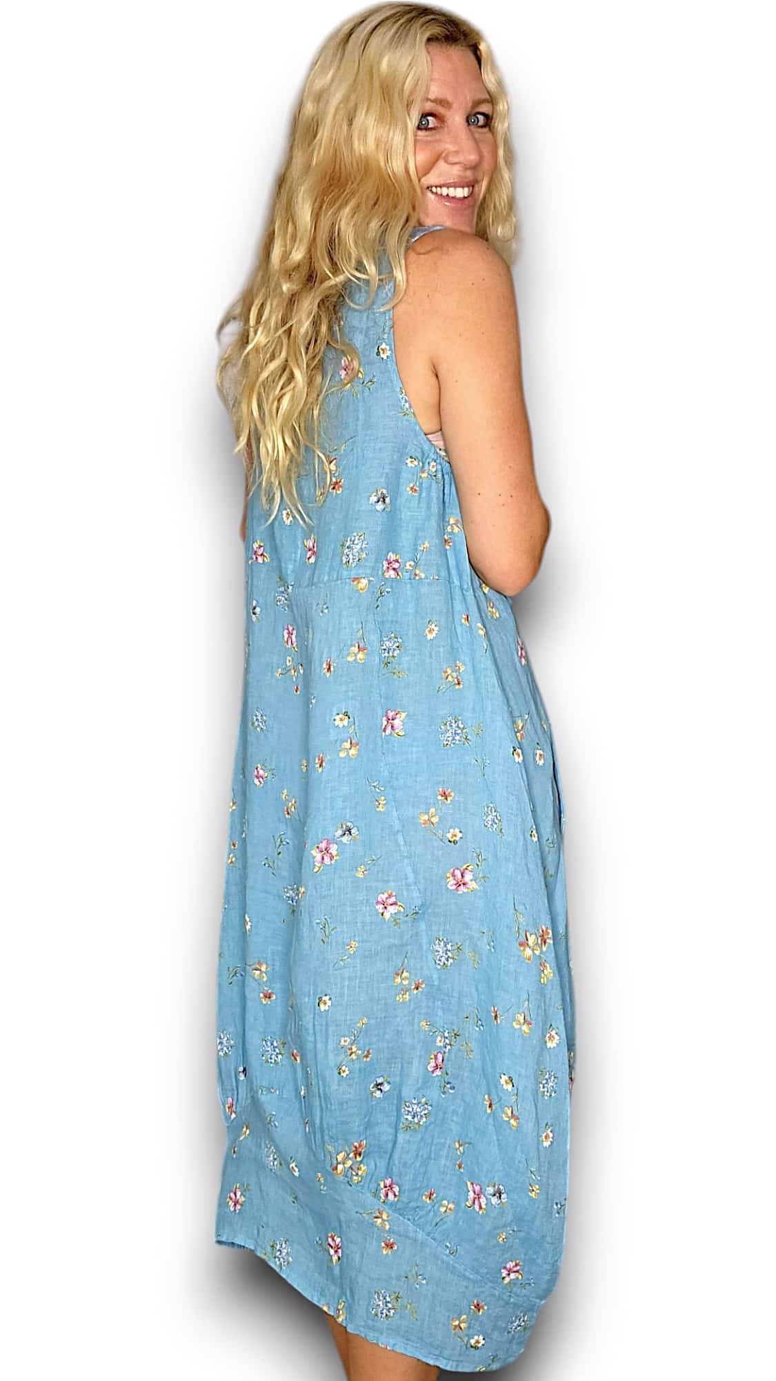 TURQUOISE WINDY BLOOM TANK DRESS