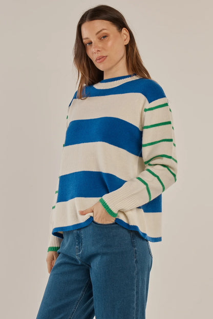 Camryn Knit Sweater - Cream Blue/Green Stripe