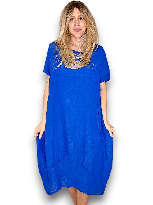 COBALT PLAIN MID SLEEVE MAXI DRESS
