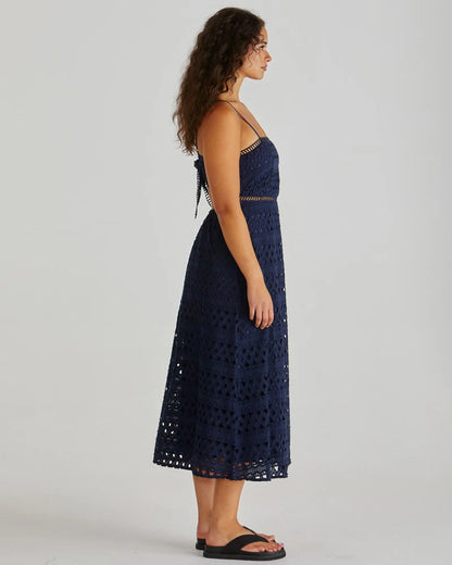 KALI BRODERIE DRESS - NAVY