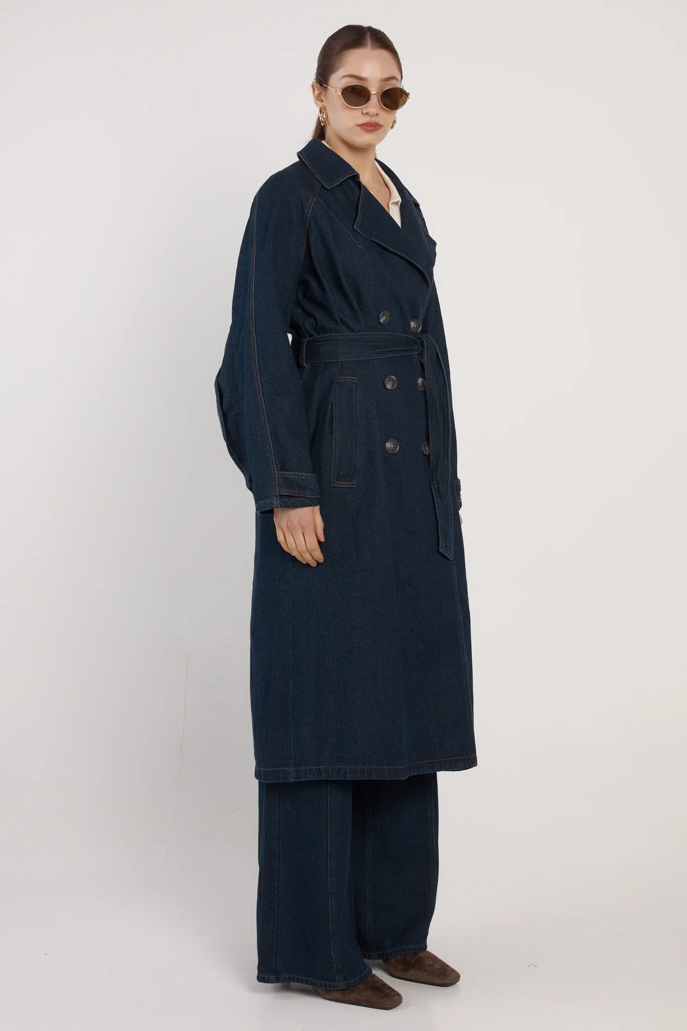 Koa Denim Trench Coat - Indigo