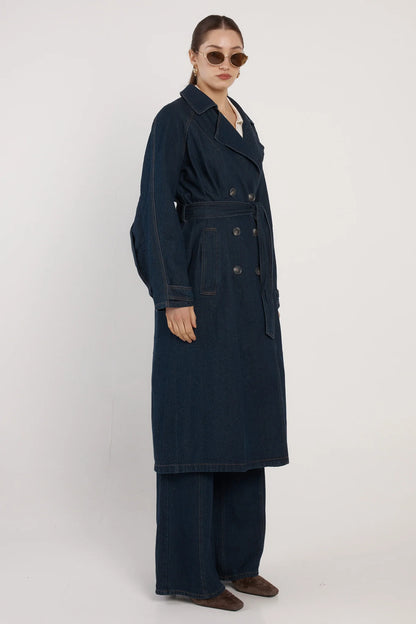 Koa Denim Trench Coat - Indigo