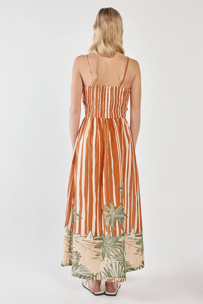 MINA STRAPLESS DRESS - PALM STRIPE