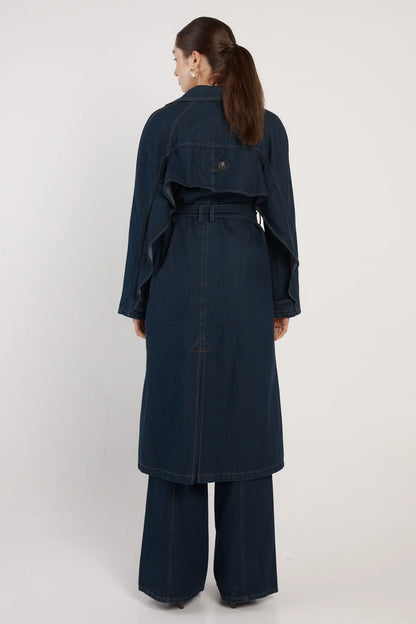 Koa Denim Trench Coat - Indigo