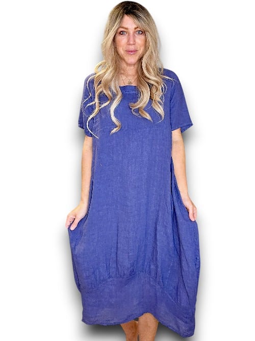 INDIGO PLAIN MID SLEEVE MAXI DRESS