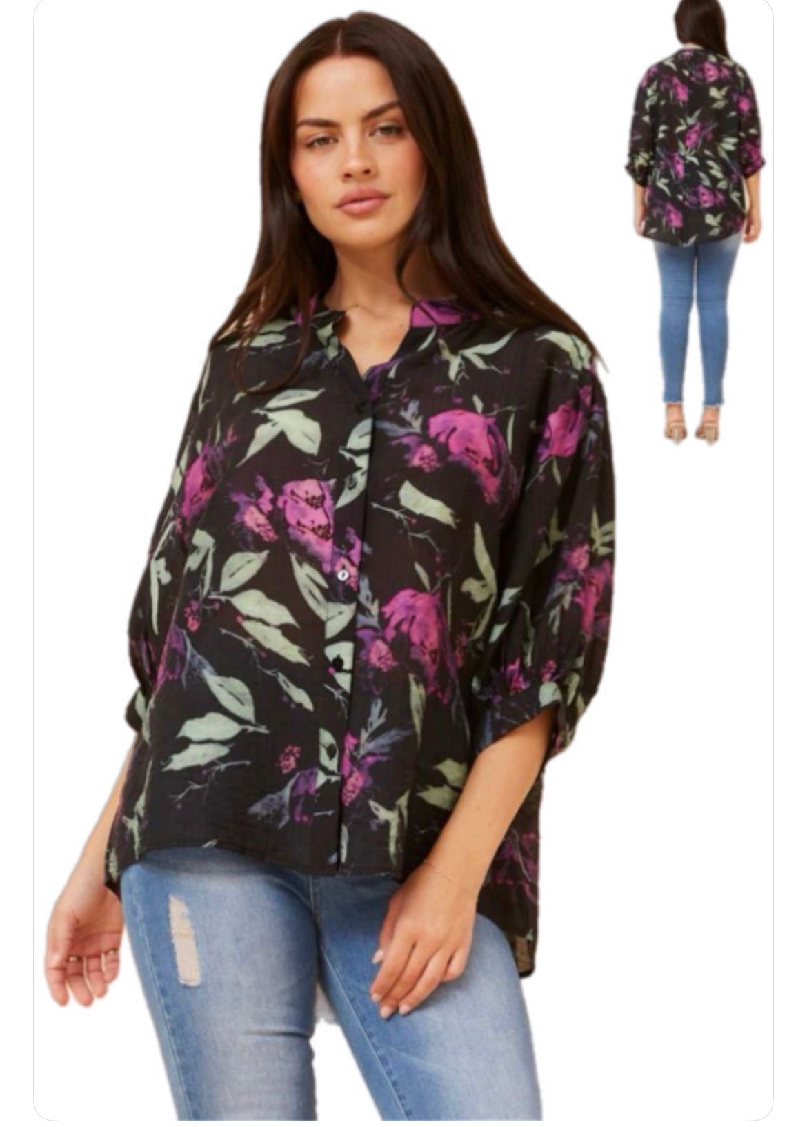 Button Back Blouse - Mulberry Floral