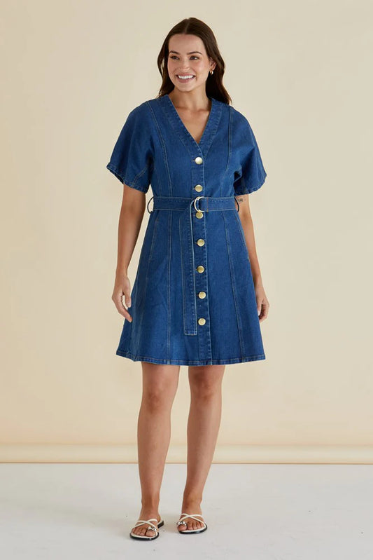 Fiori Denim Dress - Mid Wash