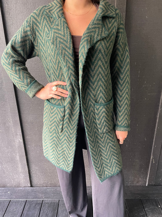 Long Line Cardigan -Green/Gray
