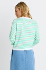 Scallop Knit Sweater - Green Stripe