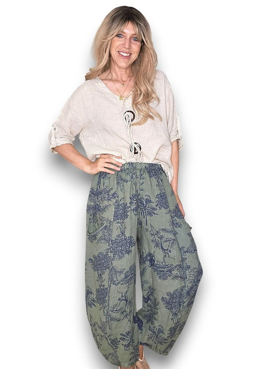 FOREST FRENCH TOILLE BARREL LINEN PANTS