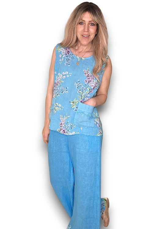 LIGHT TURQUOISE ROSIE LINEN TANK TOP