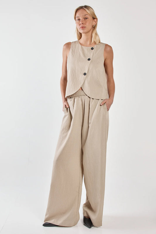 Renee Paper Bag Pant - Beige Black Stripe