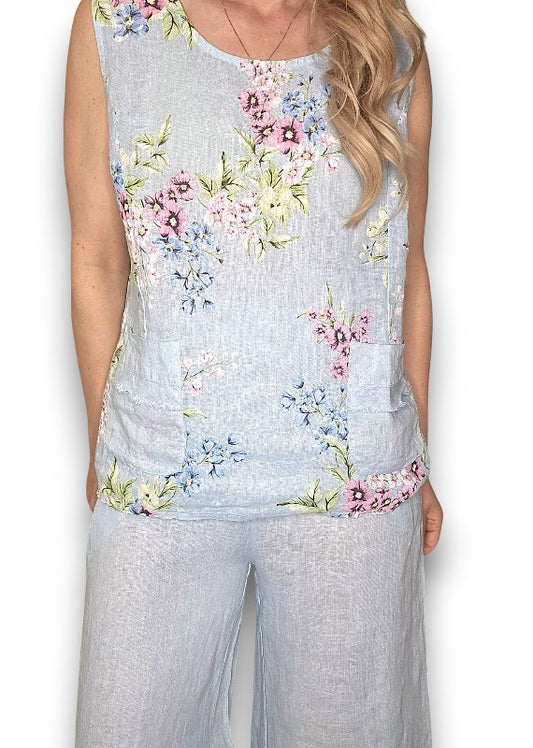 BABY BLUE ROSIE LINEN TANK TOP