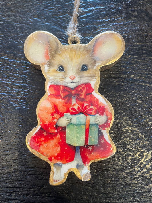 Hanging Girl Mouse with Present.