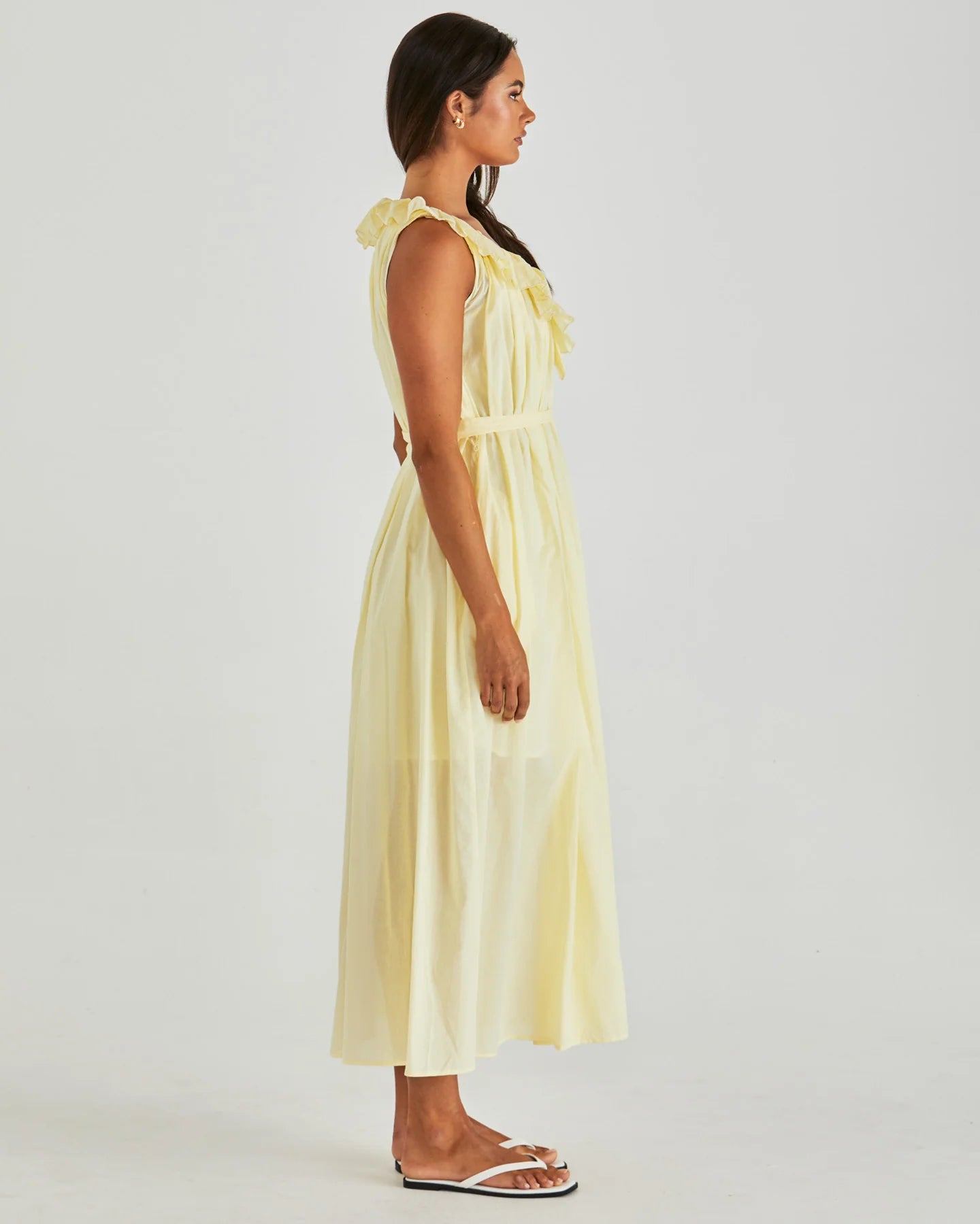 LILLA RUFFLED NECK DRESS - BUTTER YELLOW