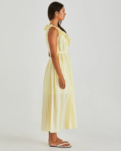 LILLA RUFFLED NECK DRESS - BUTTER YELLOW