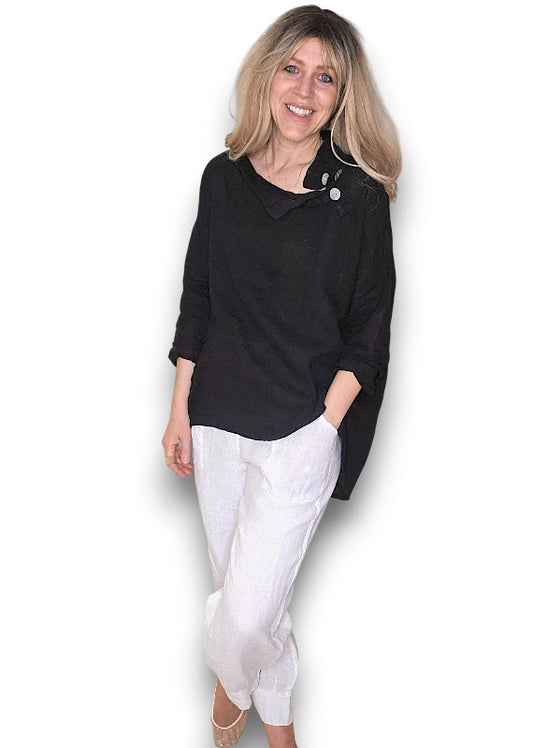 BLACK PEARL BUTTON MOKU LONG SLEEVE TOP