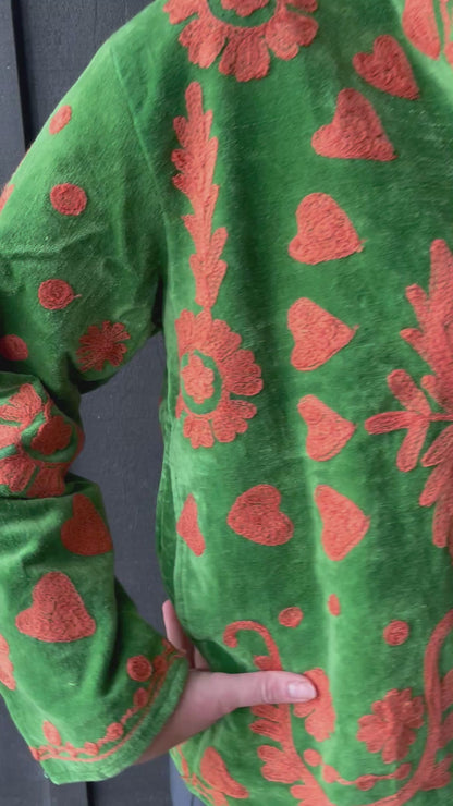 Velvet Jacket - Green/Orange LOVE