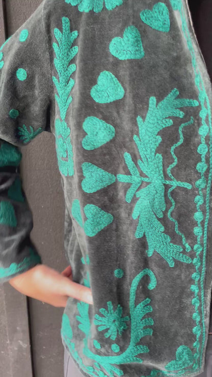 Velvet Jacket - Gray/teal LOVE